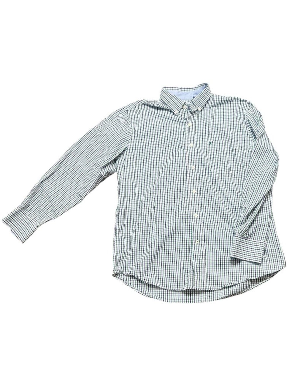IZOD Shirt Mens Size L White Blue Green Plaid Button Down Career Wear